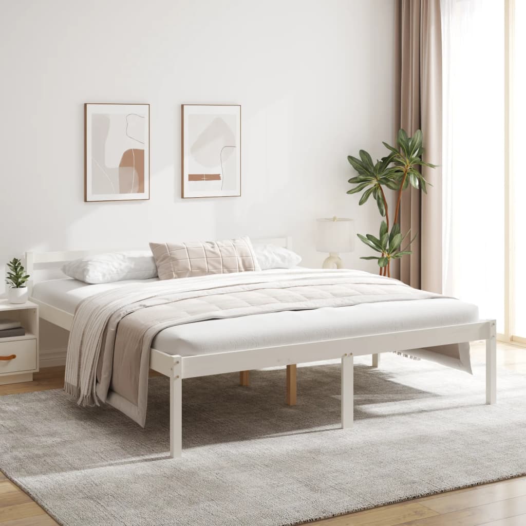 Letto per Anziani Bianco 200x200 cm in Legno Massello di Pino 810635