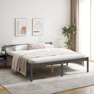 Letto per Anziani Grigio 200x200 cm in Legno Massello di Pino 810636