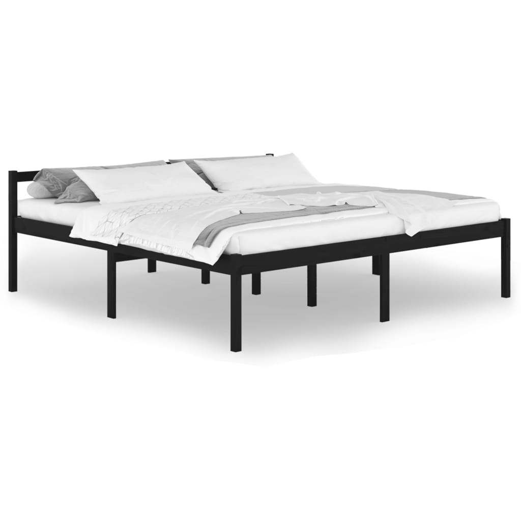Letto per Anziani Nero 200x200 cm in Legno Massello di Pino 810638