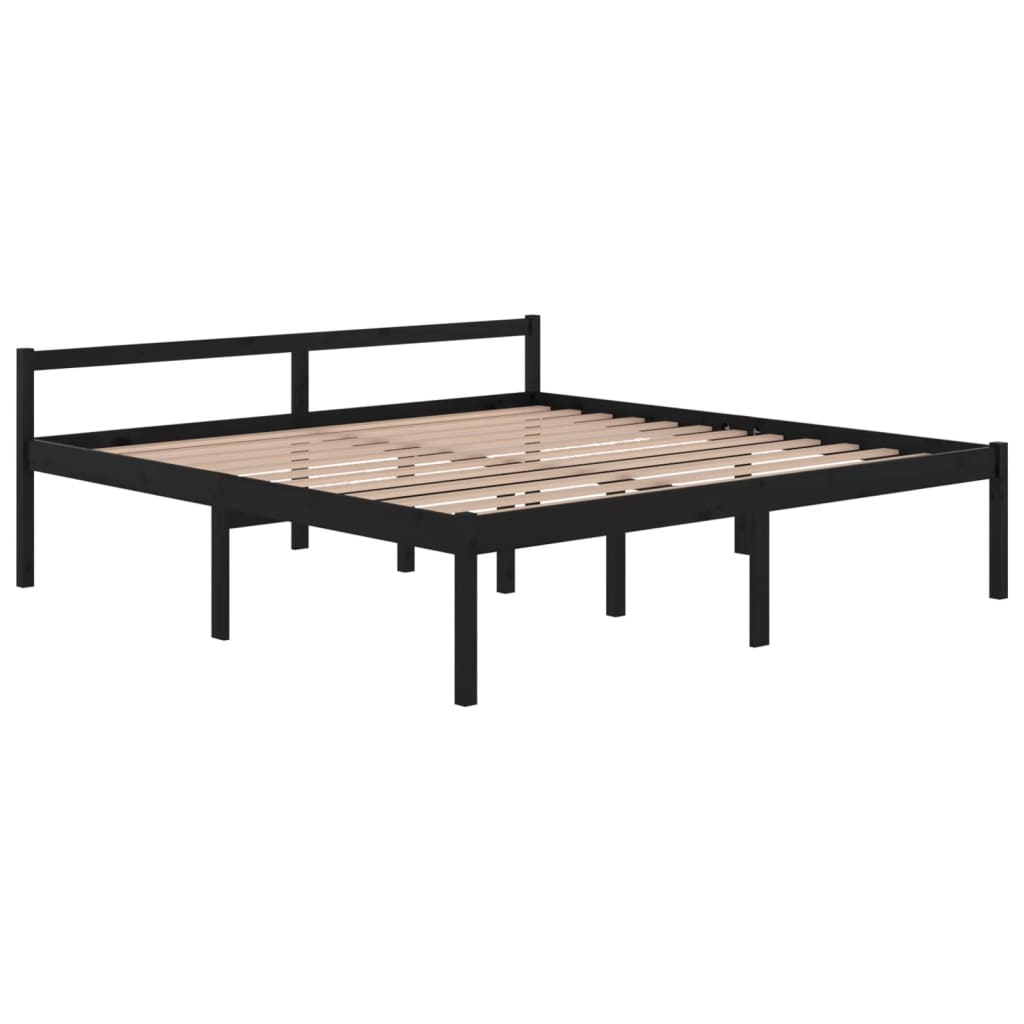 Letto per Anziani Nero 200x200 cm in Legno Massello di Pino 810638