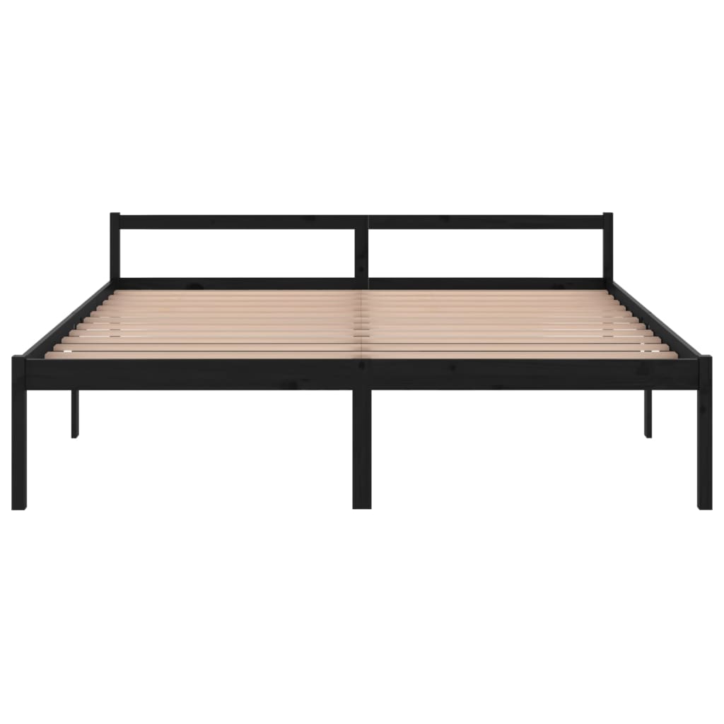 Letto per Anziani Nero 200x200 cm in Legno Massello di Pino 810638