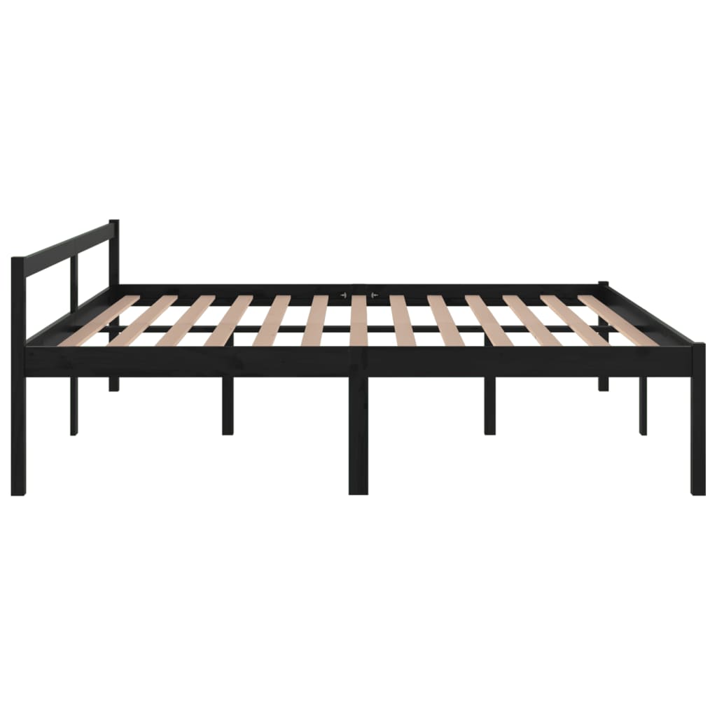 Letto per Anziani Nero 200x200 cm in Legno Massello di Pino 810638