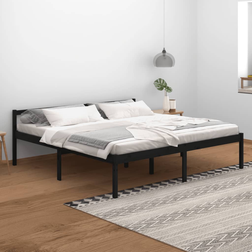 Letto per Anziani Nero 200x200 cm in Legno Massello di Pino 810638