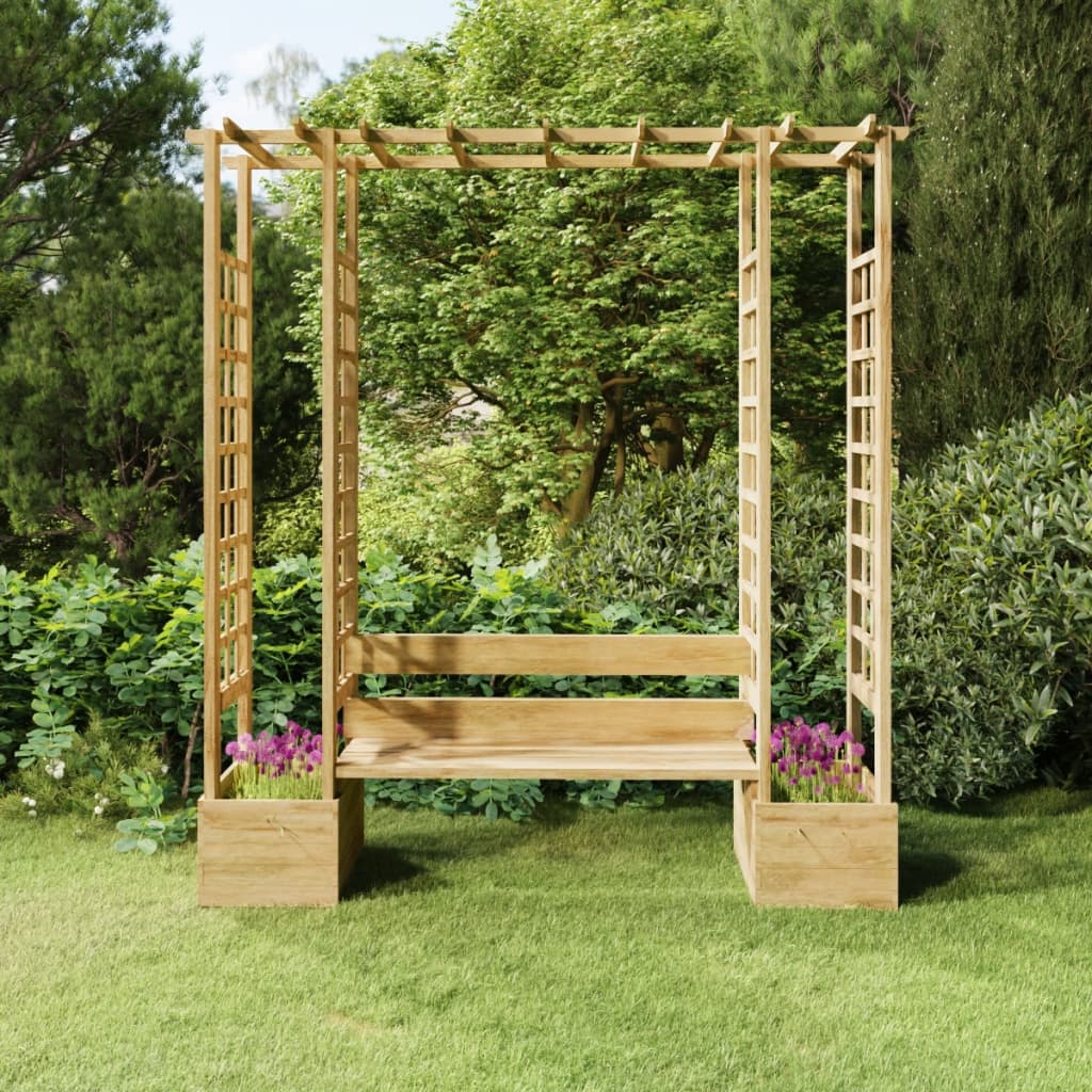 Pergola da Giardino Panca e Vasi Legno Massello Pino Impregnato cod mxl 77767