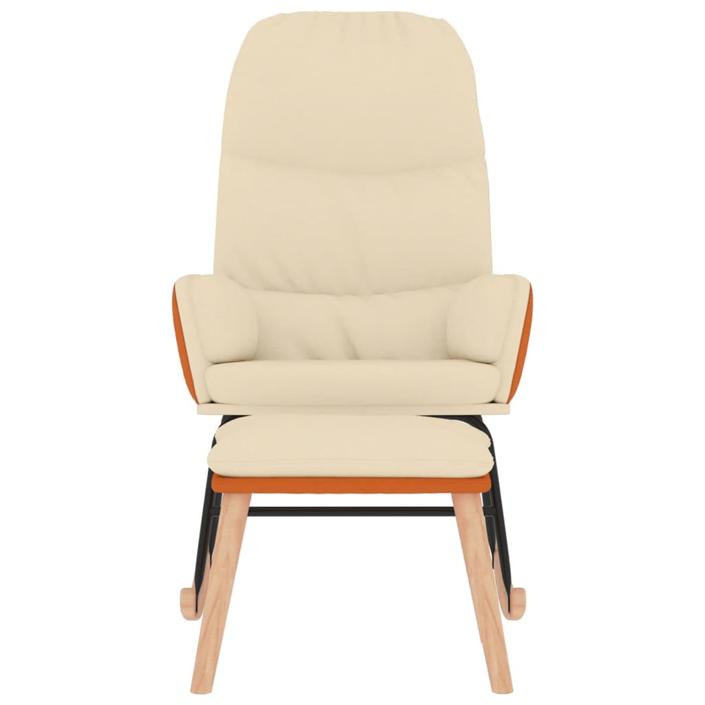 Sedia a Dondolo con Poggiapiedi Bianco Crema in Tessuto 3097403