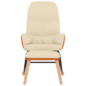 Sedia a Dondolo con Poggiapiedi Bianco Crema in Tessuto 3097403