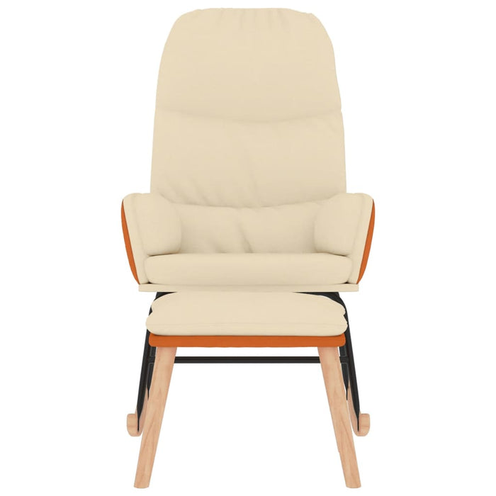 Sedia a Dondolo con Poggiapiedi Bianco Crema in Tessuto 3097403