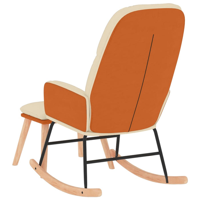 Sedia a Dondolo con Poggiapiedi Bianco Crema in Tessuto 3097403