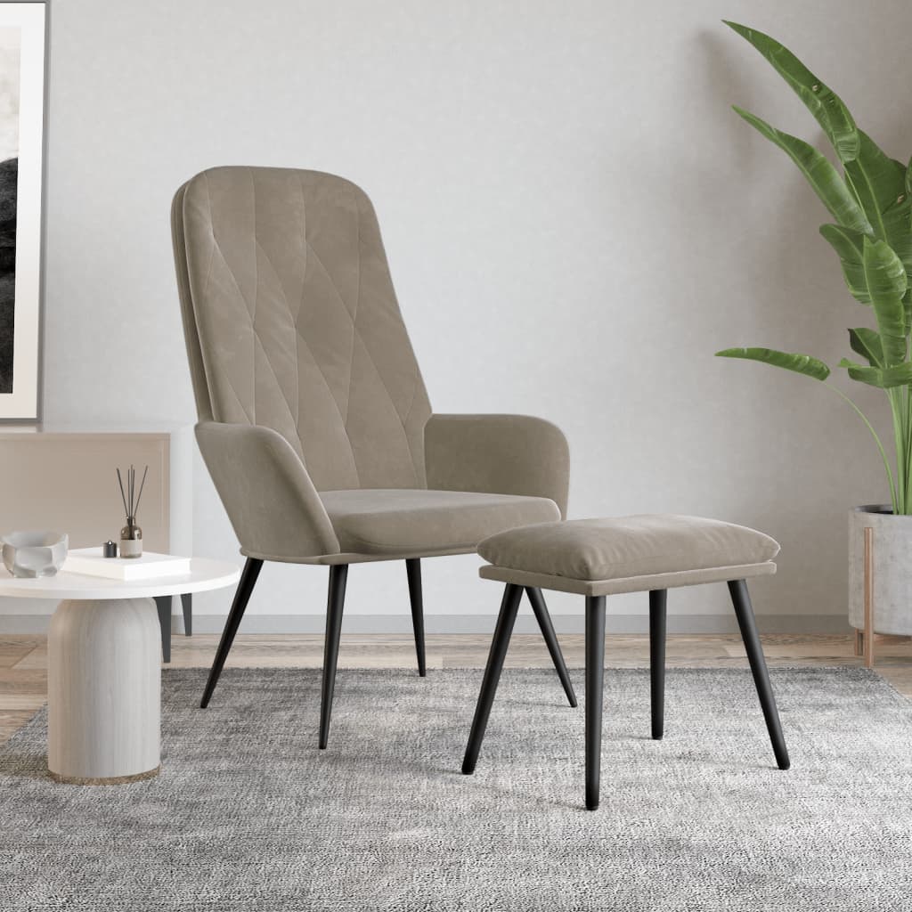 Poltrona Relax con Poggiapiedi Grigio Chiaro in Velluto cod mxl 24566