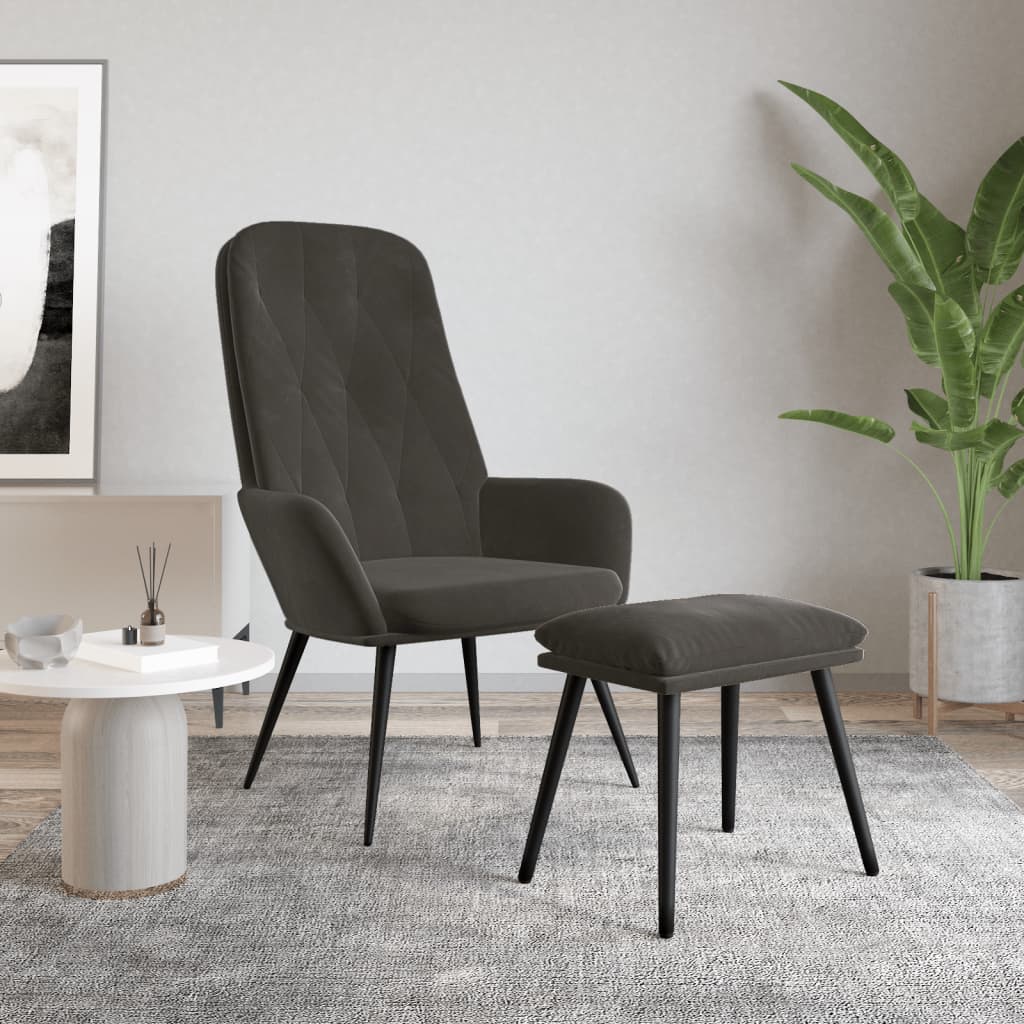 Poltrona Relax con Poggiapiedi Grigio Scuro in Velluto cod mxl 8237