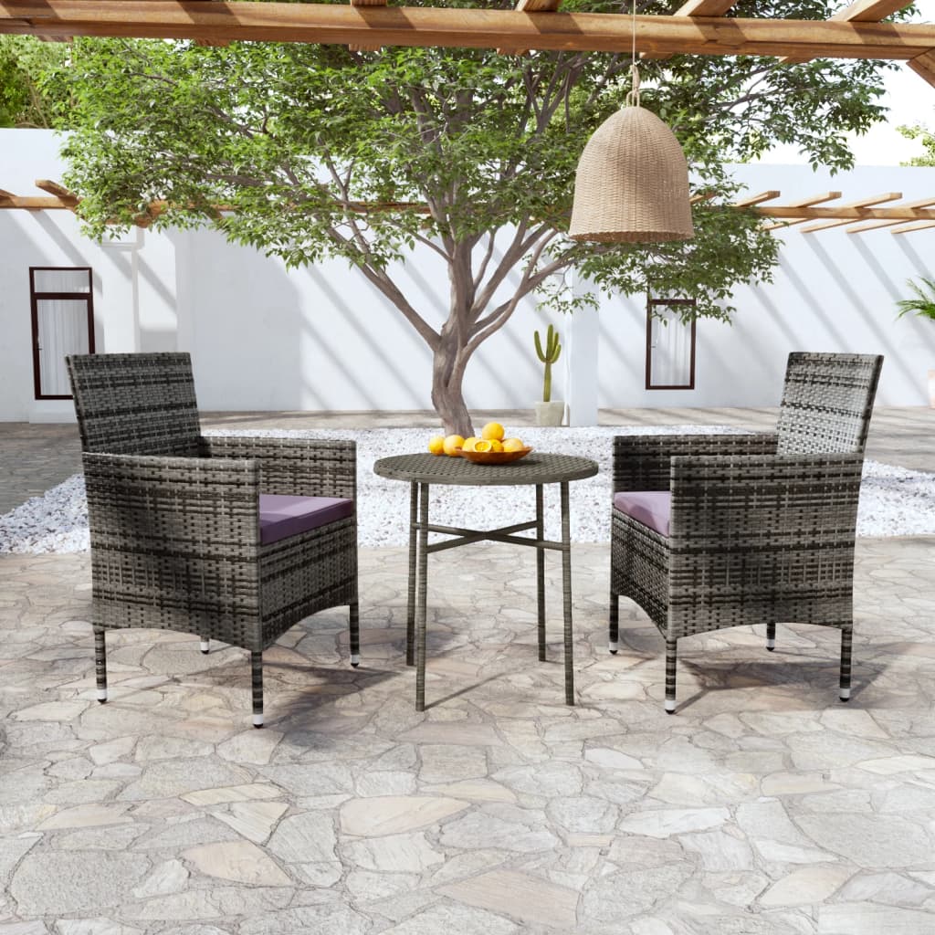Set Mobili da Pranzo per Giardino 3 pz in Polyrattan Grigio cod mxl 43772