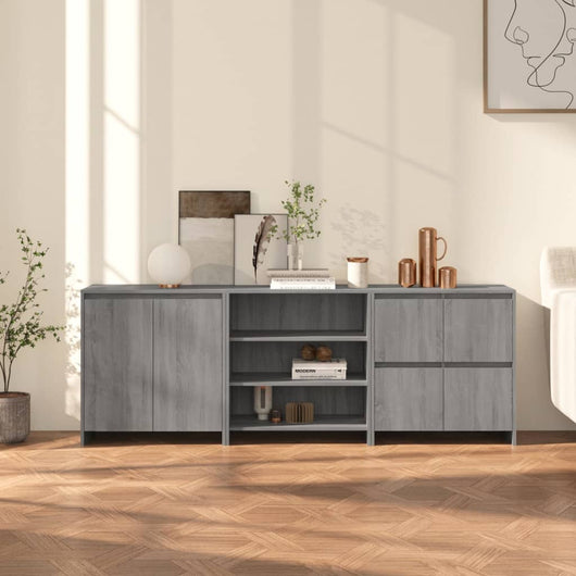 Credenze 3 pz Grigio Sonoma in Legno Multistrato cod mxl 6932