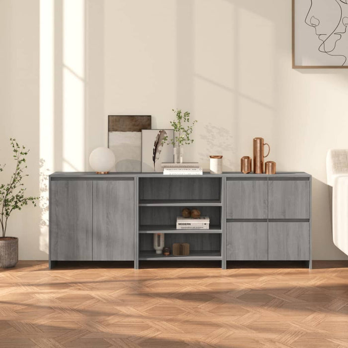 Credenze 3 pz Grigio Sonoma in Legno Multistrato cod mxl 6932