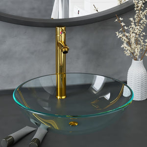 Lavandino con Rubinetto e Piletta a Pressione Vetro Temperato 3098441