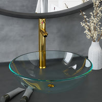 Lavandino con Rubinetto e Piletta a Pressione-Lavabo-Lavello Vetro Temperato 637569