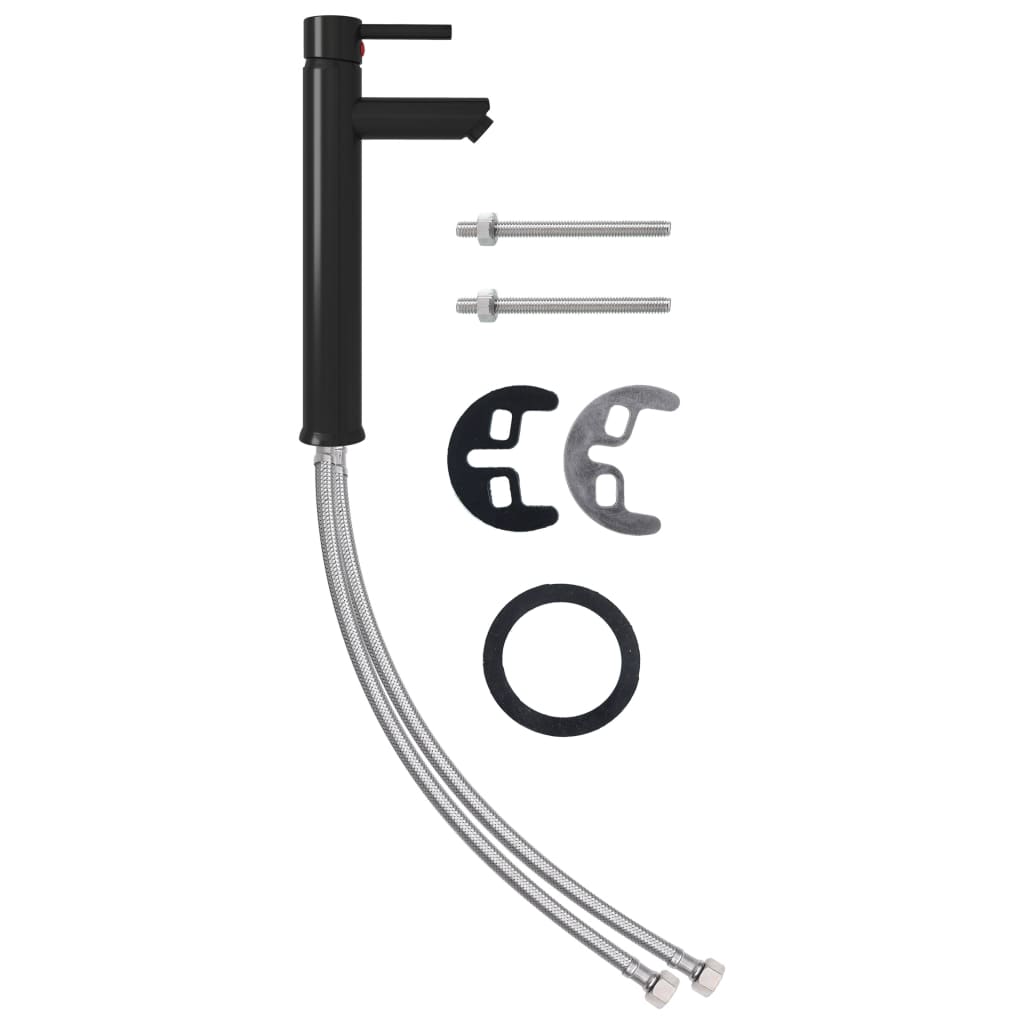 Lavandino Bagno con Rubinetto e Piletta in Vetro Temperato Nero 3098450