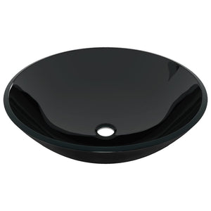 Lavabo bagno lavabo diametro 42 cm con rubinetto e scarico a pulsante vetro temperato nero 02_0002855