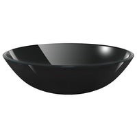 Lavandino-Lavabo-Lavello Bagno con Rubinetto e Piletta in Vetro Temperato Nero 402090