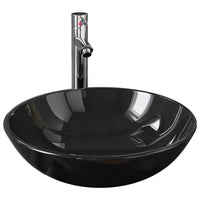 Lavandino-Lavabo-Lavello Bagno con Rubinetto e Piletta in Vetro Temperato Nero 657807