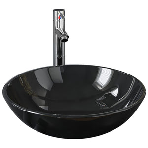 Lavandino da bagno con rubinetto e scarico a saltarello lavabo da appoggio lavabo da bagno lavabo da bagno diametro 42 cm vetro temperato 02_0002858