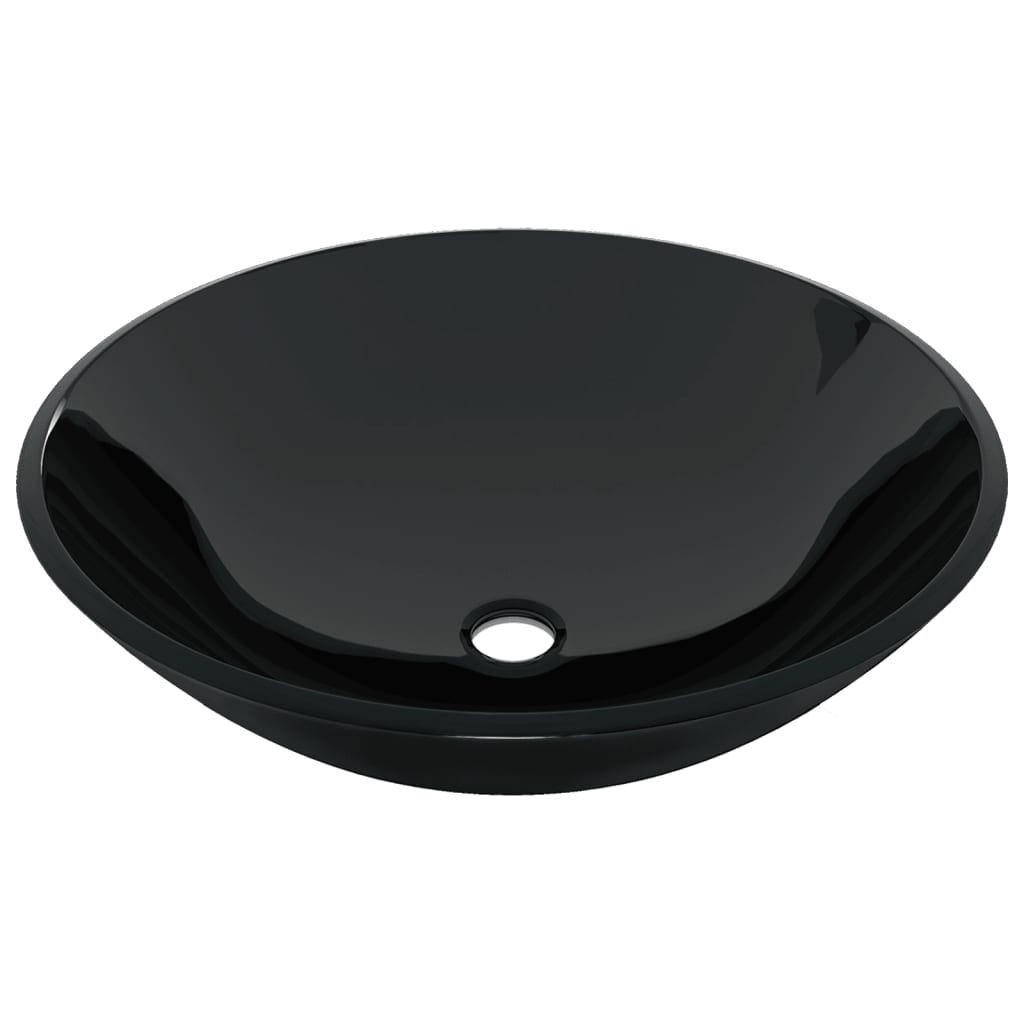 Lavandino-Lavabo-Lavello Bagno con Rubinetto e Piletta in Vetro Temperato Nero 657807