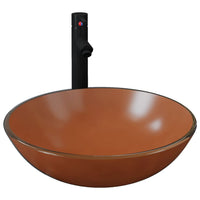 Lavandino con Rubinetto e Piletta in Vetro Temperato Marrone cod mxl 45419