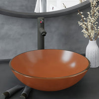 Lavandino con Rubinetto e Piletta in Vetro Temperato Marrone 3098457