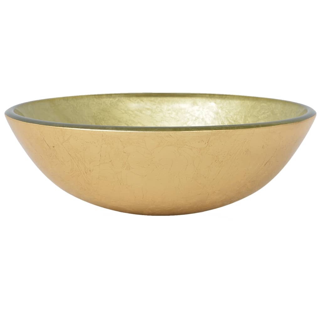 Lavandino Rubinetto e Piletta a Pressione-Lavabo-Lavello Vetro Temperato Oro 445695