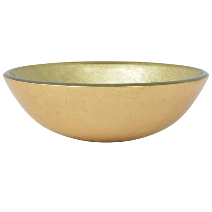 Lavandino Rubinetto e Piletta a Pressione-Lavabo-Lavello Vetro Temperato Oro 445695