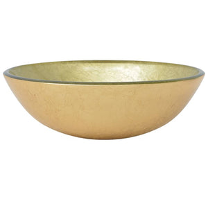 Lavandino Rubinetto e Piletta a Pressione-Lavabo-Lavello Vetro Temperato Oro 254815