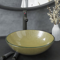 Lavandino Rubinetto e Piletta a Pressione-Lavabo-Lavello Vetro Temperato Oro 254815