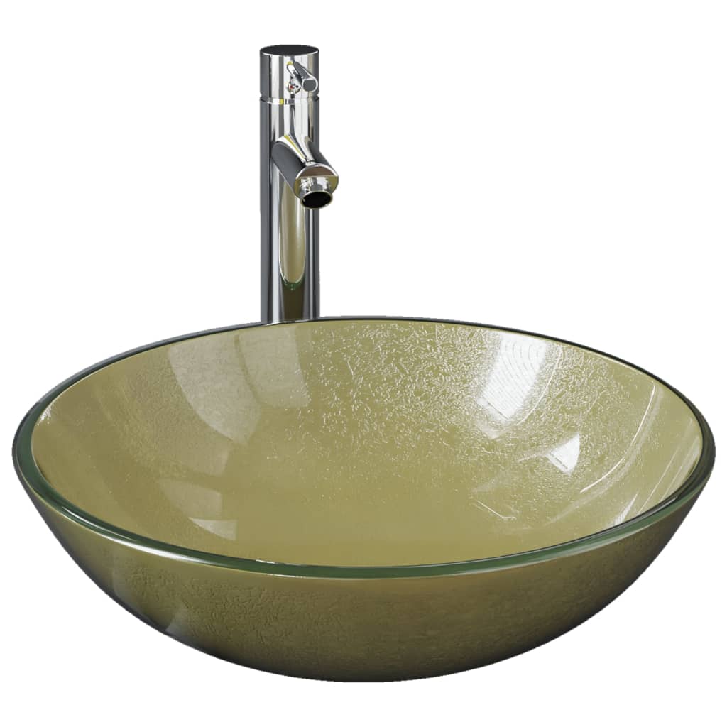 Lavandino da bagno con rubinetto e scarico a saltarello lavabo da appoggio lavabo da bagno lavabo da bagno diametro 42 cm vetro temperato 02_0002868