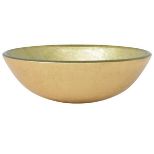 Lavandino Rubinetto e Piletta a Pressione-Lavabo-Lavello Vetro Temperato Oro 284293