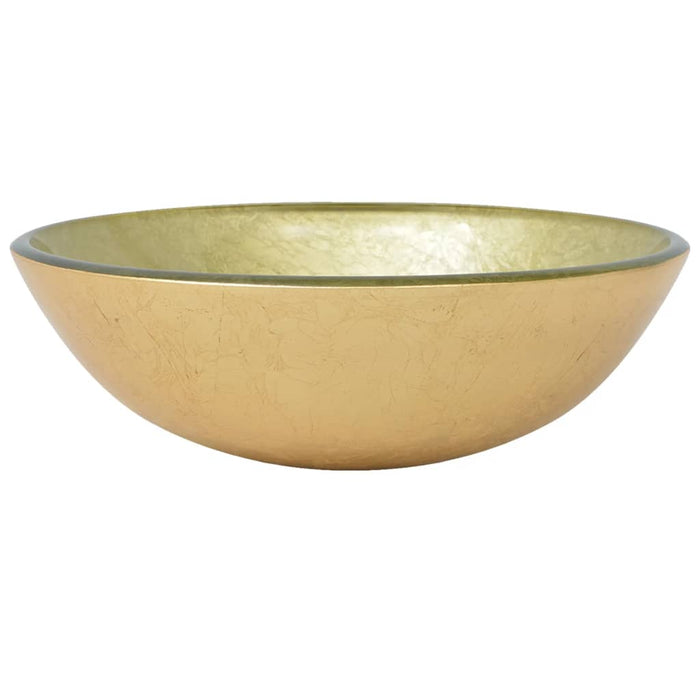 Lavandino Rubinetto e Piletta a Pressione-Lavabo-Lavello Vetro Temperato Oro 284293