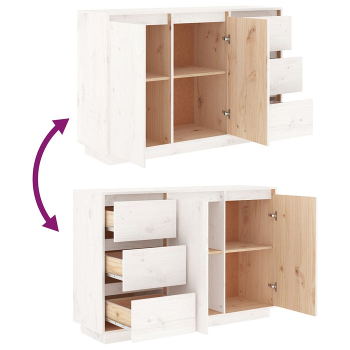 Credenza Bianca 111x34x75 cm in Legno Massello di Pino 813805