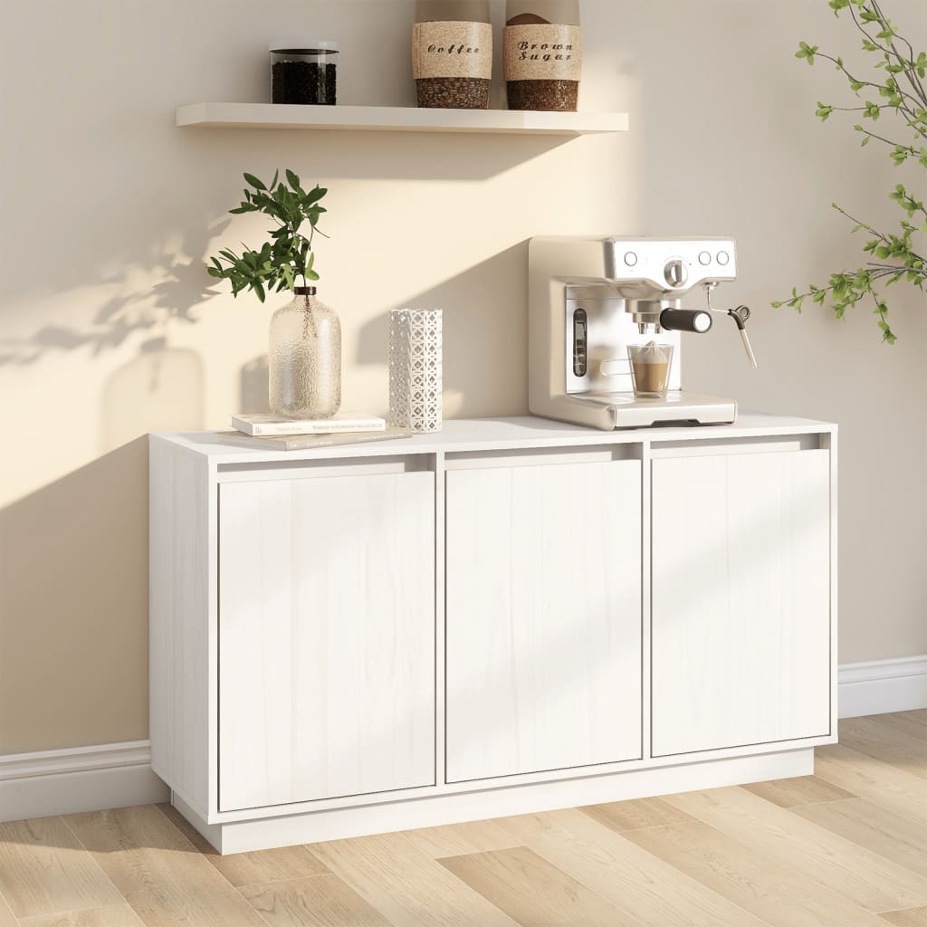 Credenza-Buffet-Armadio da cucina Bianca 111x34x60 cm in Legno Massello di Pino