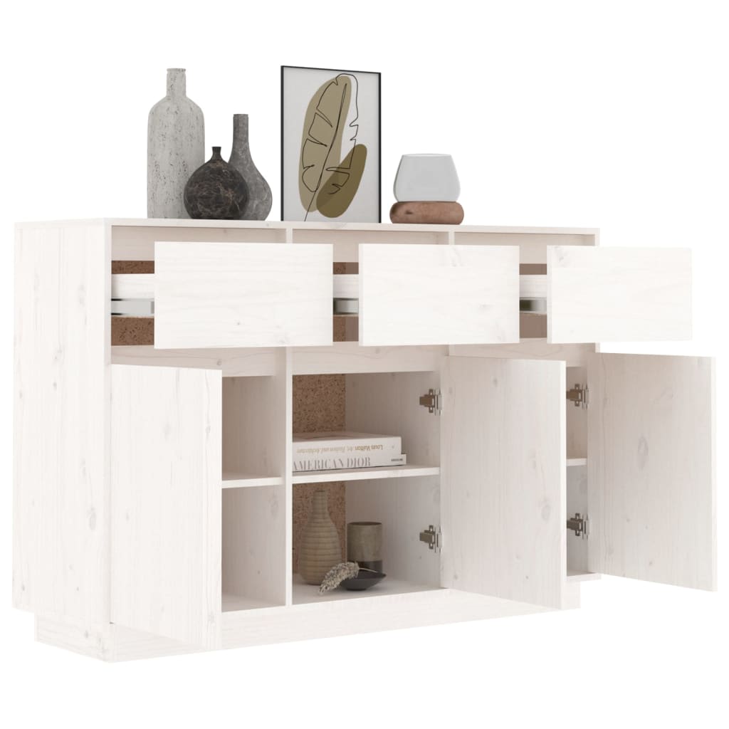 Credenza Bianca 110x34x75 cm in Legno Massello di Pino 813815