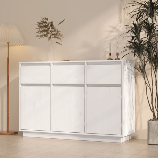 Credenza-Buffet-Armadio da cucina Bianca 110x34x75 cm in Legno Massello di Pino