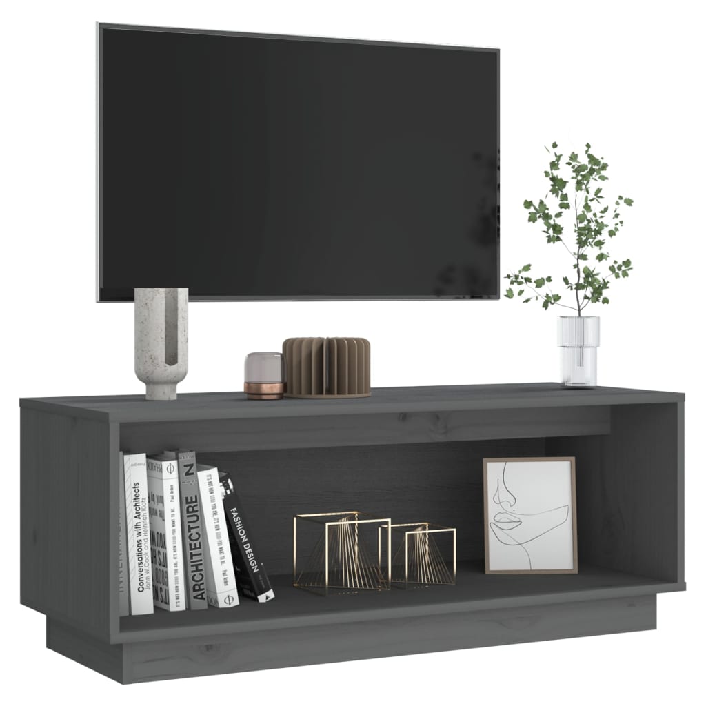 Mobile Porta TV Grigio 90x35x35 cm in Legno Massello di Pino 813831