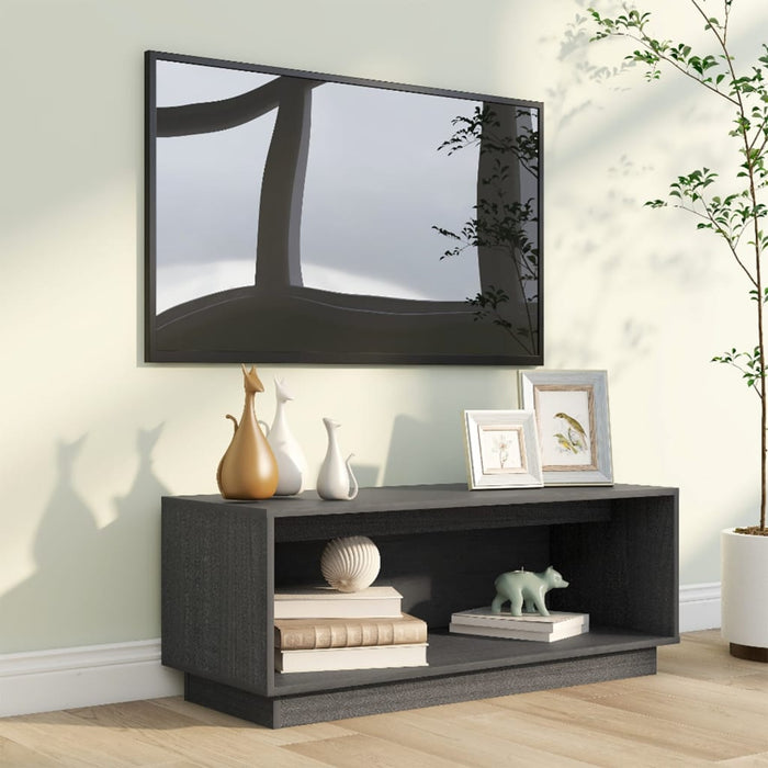 Mobile Porta TV Grigio 90x35x35 cm in Legno Massello di Pino 813831