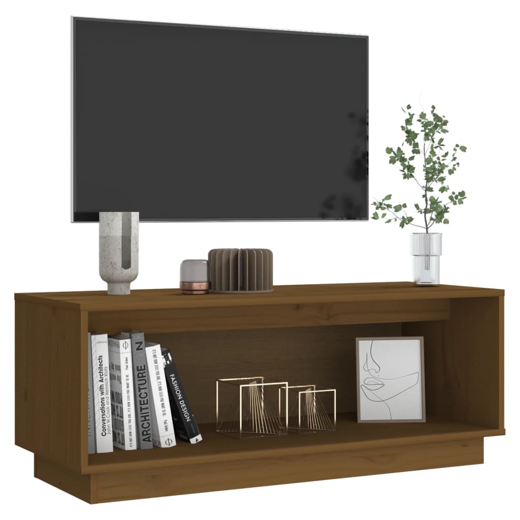 Mobile Porta TV Ambrato 90x35x35 cm in Legno Massello di Pino 813832