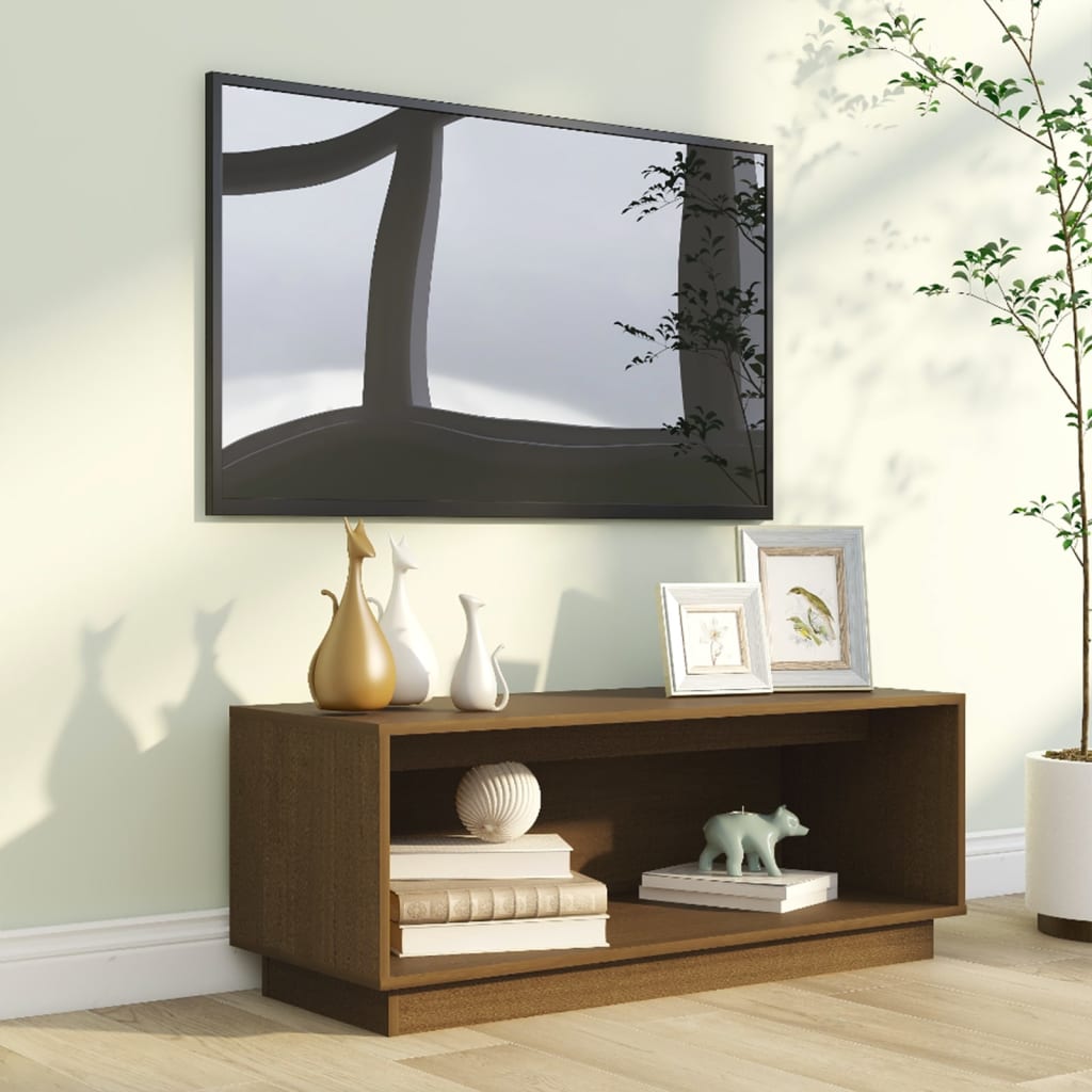 Mobile Porta TV Ambrato 90x35x35 cm in Legno Massello di Pino 813832