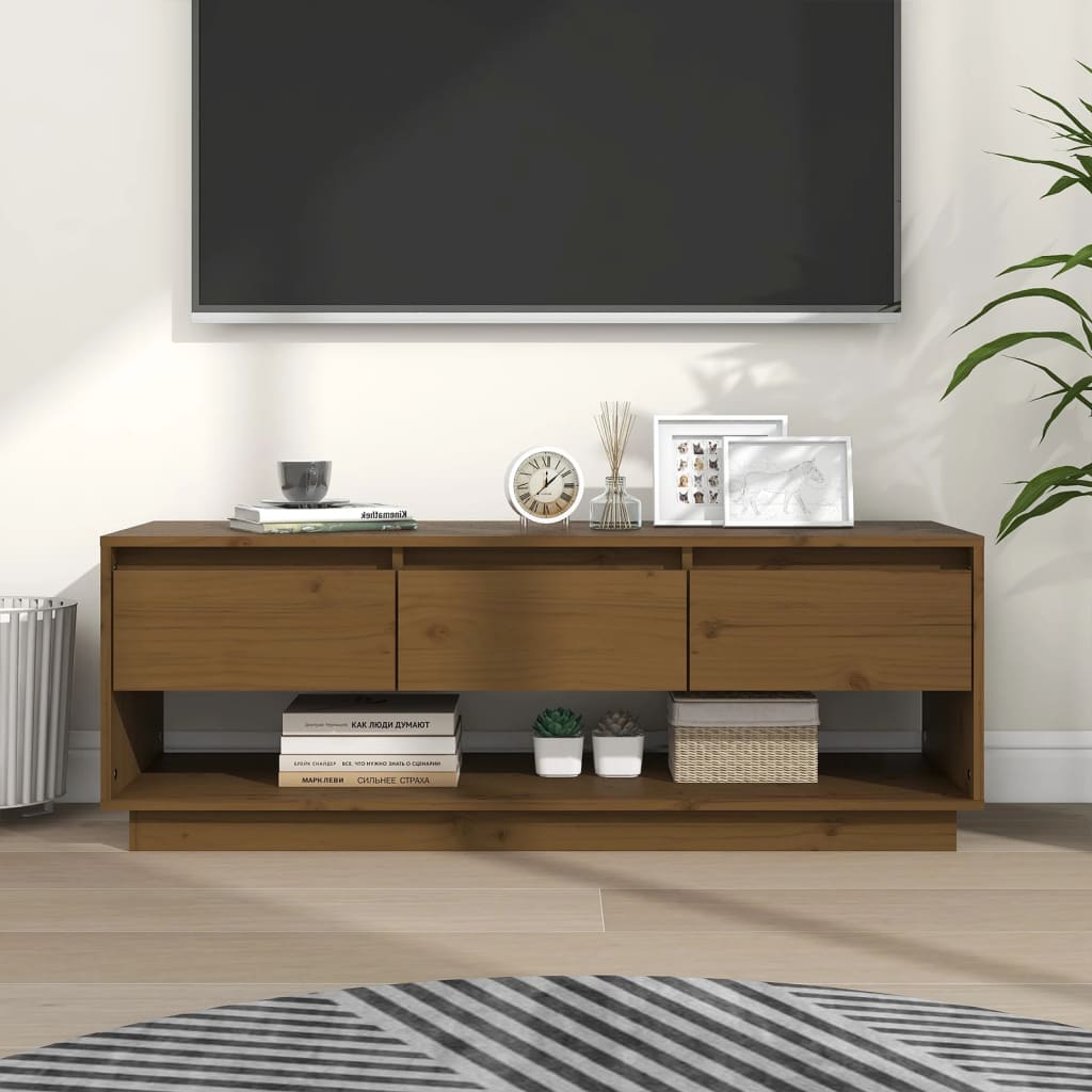 Mobile Porta TV-Mobile per TV-Credenza TV Ambrato 110,5x34x40cm in Legno Massello di Pino