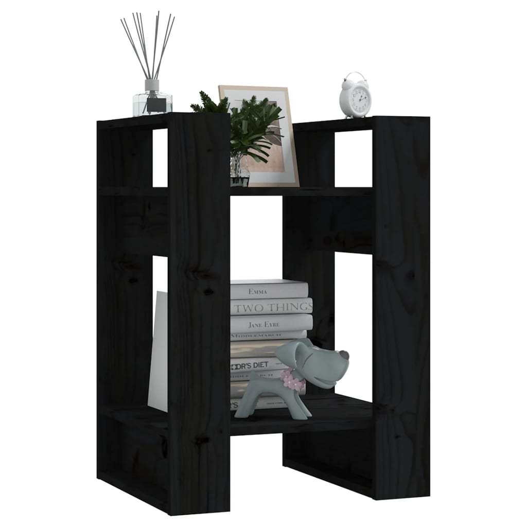 Libreria/Divisorio Nero 41x35x57 cm in Legno Massello di Pino 813858