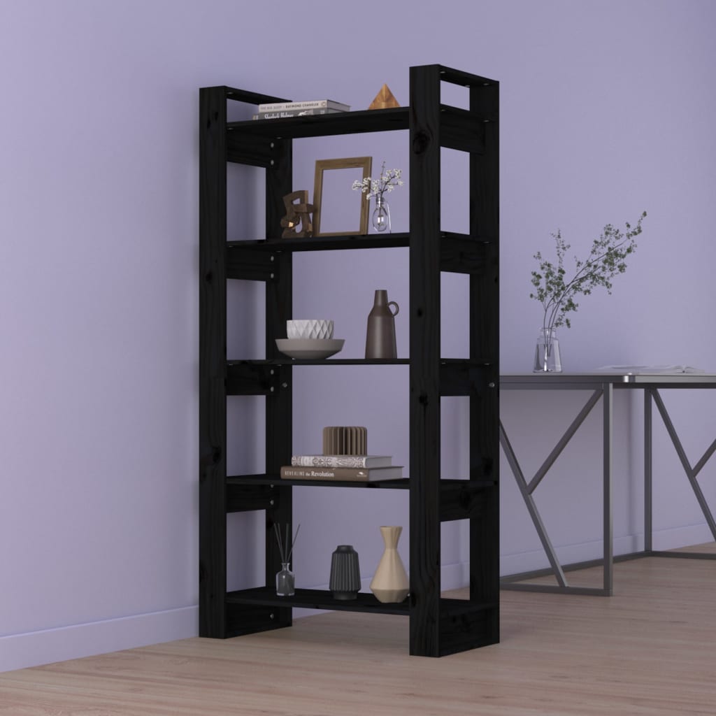 Libreria/Divisorio Nero 80x35x160 cm Legno Massello 813913