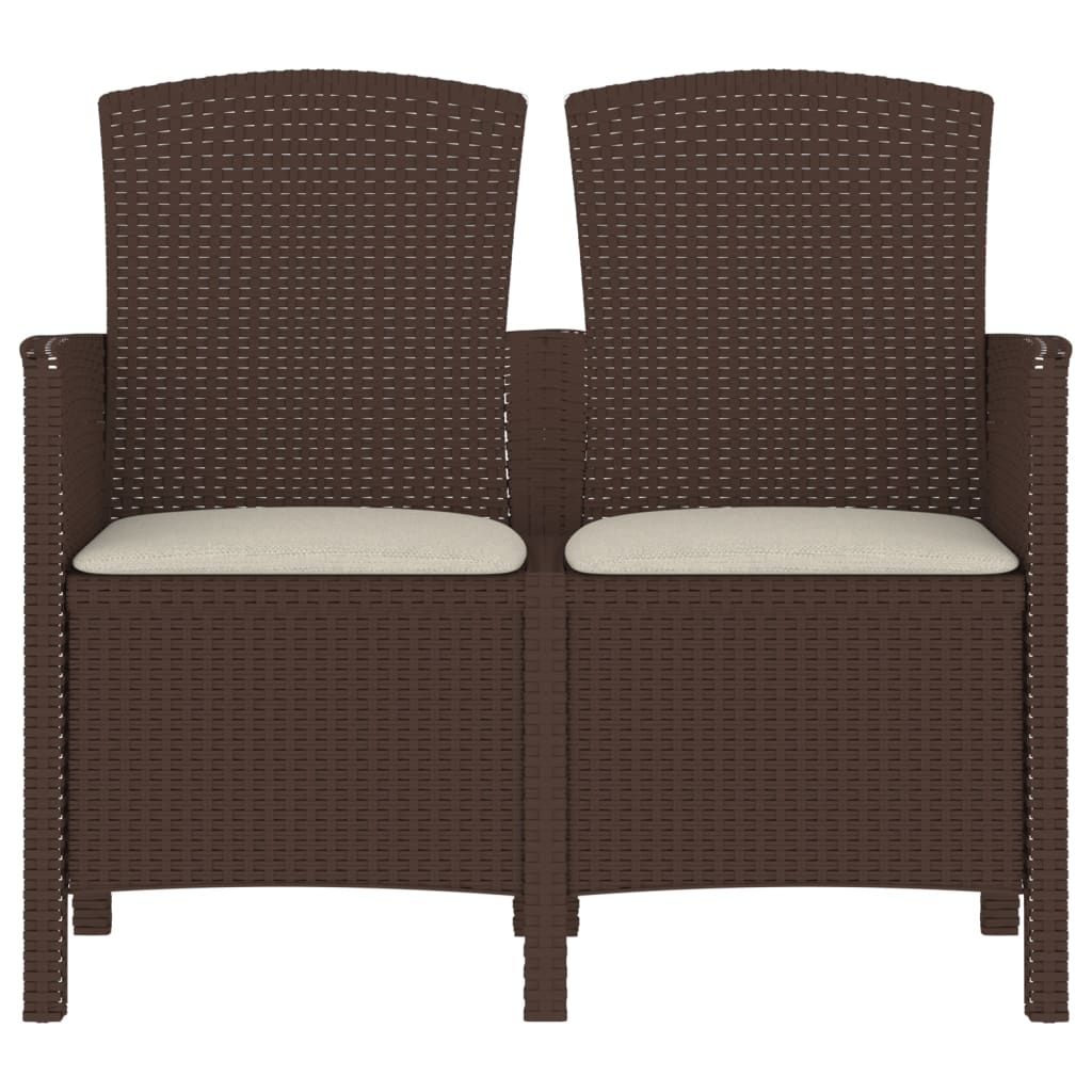 Sedia da Giardino a 2 Posti con Cuscini PP Rattan Marrone 3098688