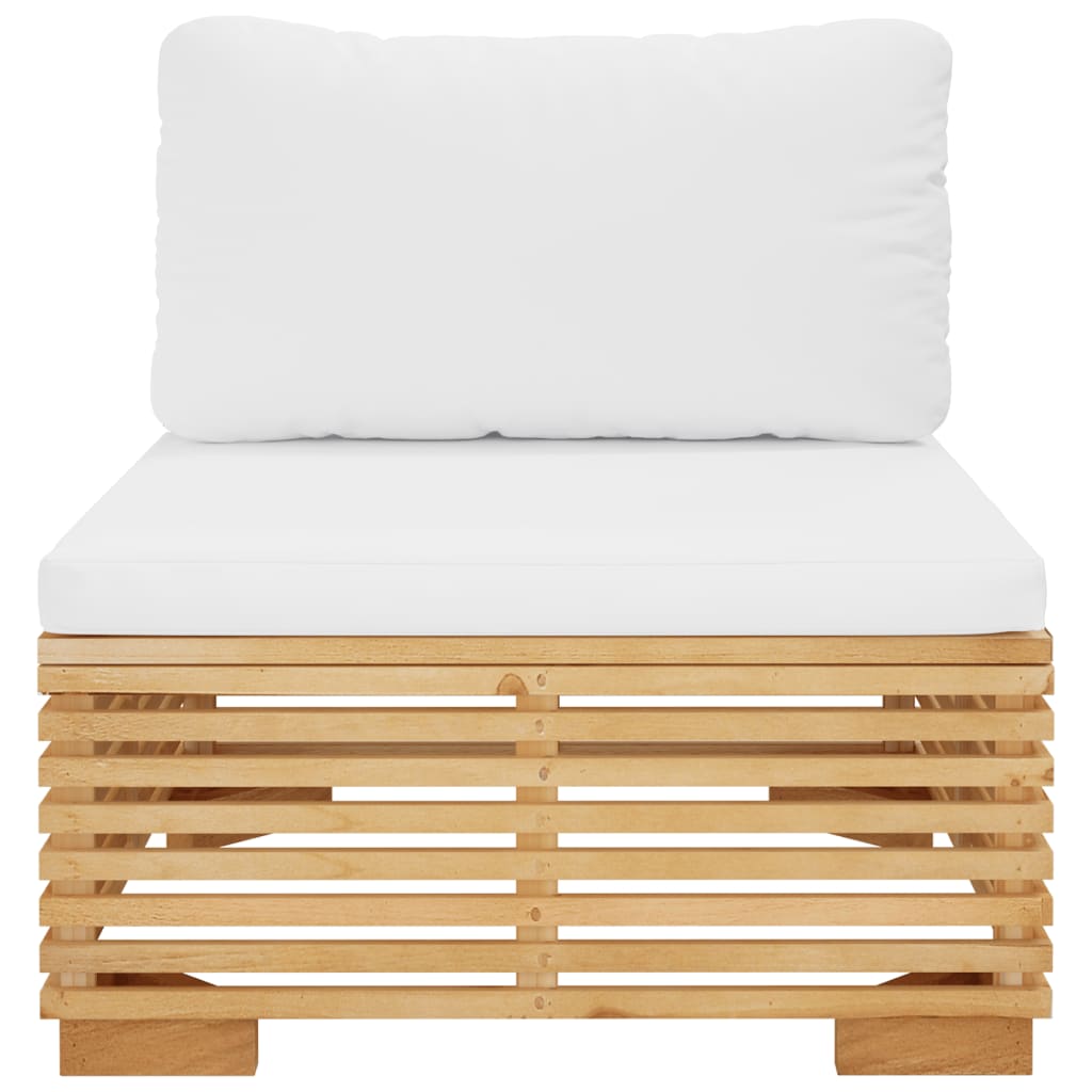 Divano Centrale da Giardino con Cuscini Crema Massello di Teak 319156