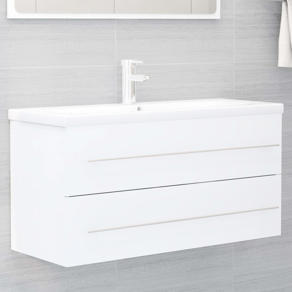 Mobile con Lavabo Integrat-Armadietto da Cucina-Lavandinoo Bianco in Legno Multistrato 880119
