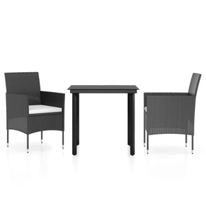 Set da Pranzo da Giardino 3 pz con Cuscini Nero 3099281