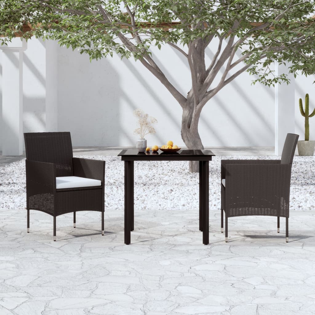 Set da Pranzo da Giardino 3 pz con Cuscini Nero 3099281